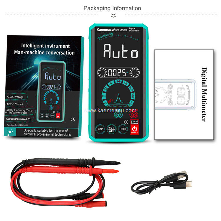 Kaemeasu 08B Display Color Multimeter Tester ช่างไฟฟ้า วอลท์เมตร NCV Ture RMS วอลท์เมตร 150g