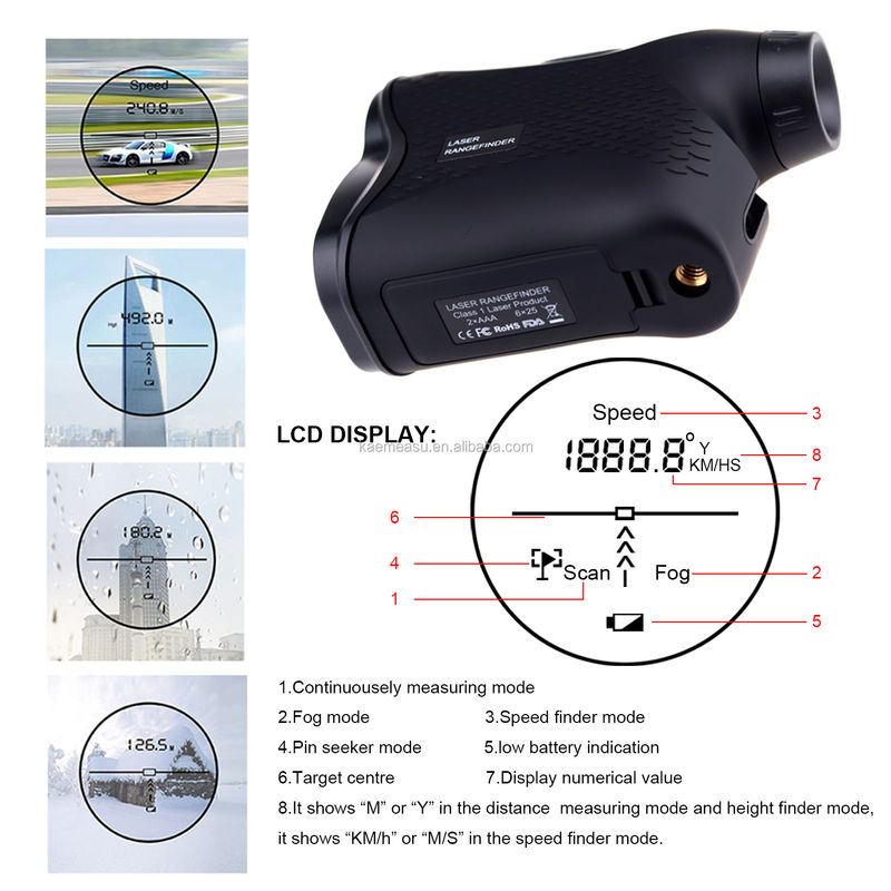 กอล์ฟหลายฟังก์ชัน การล่า มือถือดิจิตอล เลเซอร์ Rangefinder Outdoor Adventure Telescope เลเซอร์ ระยะทางเมตร 600m 900m 1200m 1