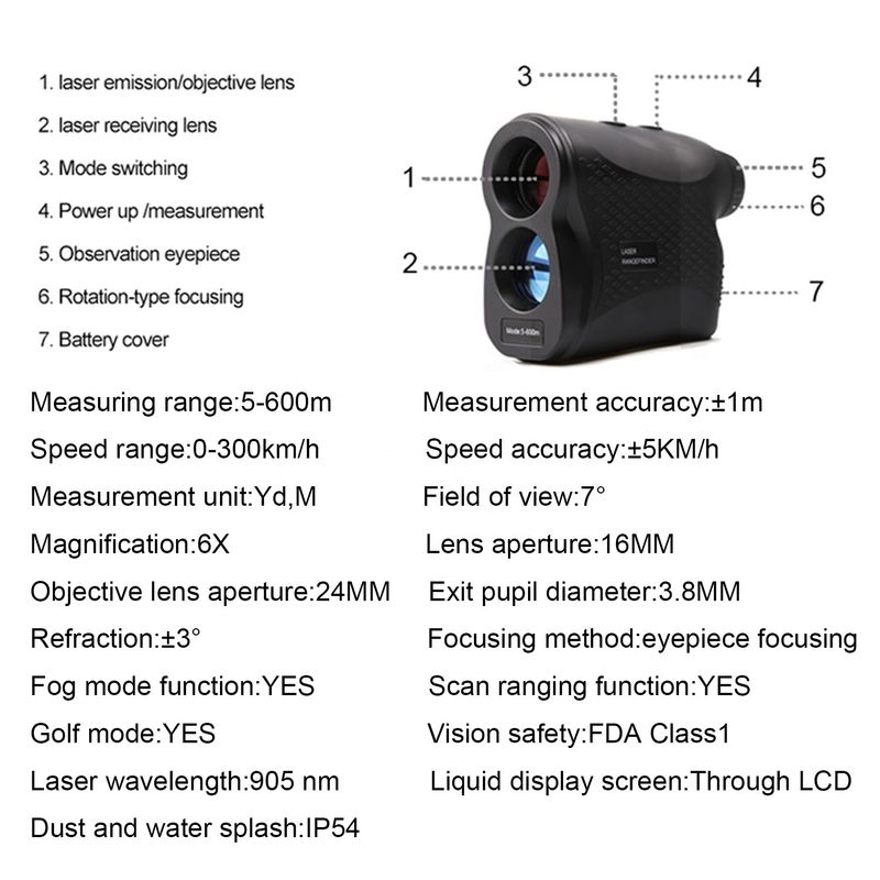 กอล์ฟหลายฟังก์ชัน การล่า มือถือดิจิตอล เลเซอร์ Rangefinder Outdoor Adventure Telescope เลเซอร์ ระยะทางเมตร 600m 900m 1200m 1