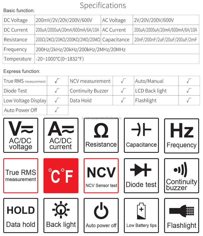 มินิพอร์ตบอล มัลติเทสเตอร์ โวลเตจ คอร์น เทียบความต้านทาน NCV ไฟฟ้า มาร์ตดิจิตอล มัลติเมตรที่มีตัวชี้วัดแบตเตอรี่ต่ํา