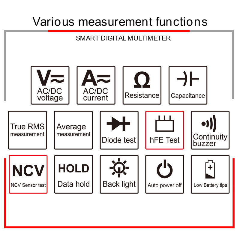 วอลท์เมตรอุตสาหกรรมมือถือมืออาชีพ Digital Aneng Multitester NCV T-RMS เครื่องวัดไฟฟ้า