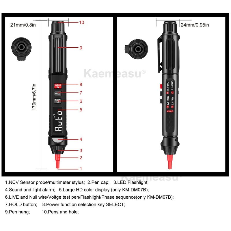 สไตล์ยอดนิยม มินิเพน มัลติเมตรดิจิตอล ด้วย Live/NCV/Sequence Non Contact Voltage Detection Multimeter Tester