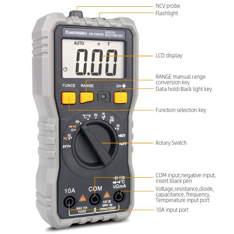 มินิ ดิจิตอล มัลติเมตร DC/AC โลเตจ แอมเปอร์เมตร ปัจจุบัน ออห์ม อุณหภูมิ T-rms ความละเอียดสูง