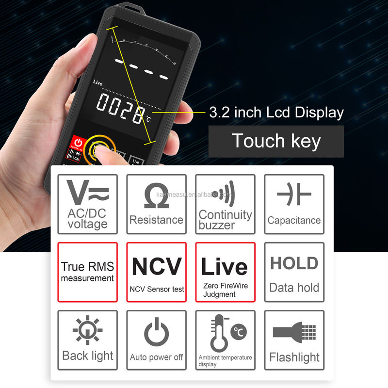 EBTN Display Touch Digital Multimeter 6000 Count Digital Multimeter Ncv Function Neutral Live Wire Test มัลติเมตรดิจิตอล