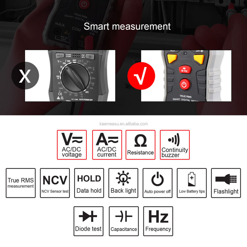 kaemeasu Portable Smart Digital Multimeter DC AC Auto Range Digital Multimeter สายไฟฟ้าไม่มีสายการทดสอบดิจิตอลมัลติเมตร
