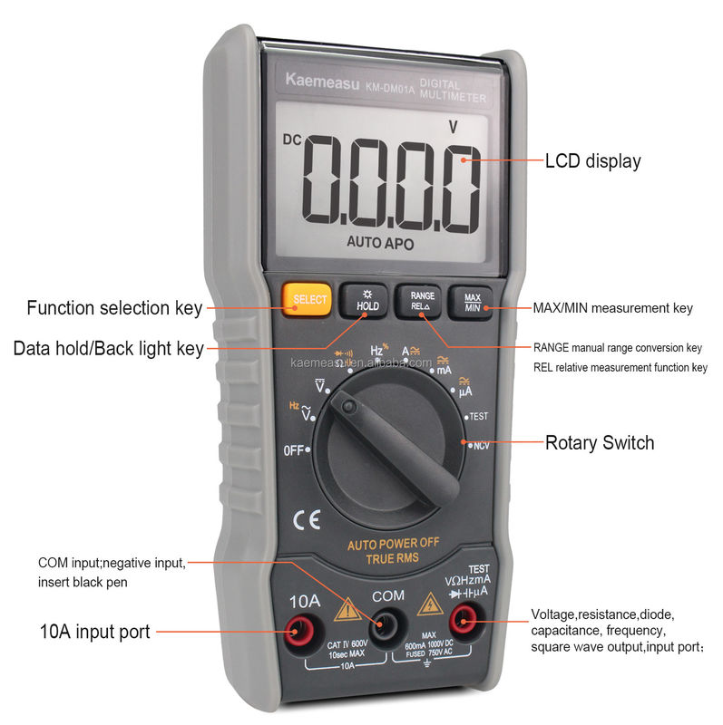 6000 การนับ DC / AC ความแข็งแรงความต้านทาน NCV T-RMS สายไฟสด / สายไฟไร้ การวัดดิจิตอลมัลติเมตร