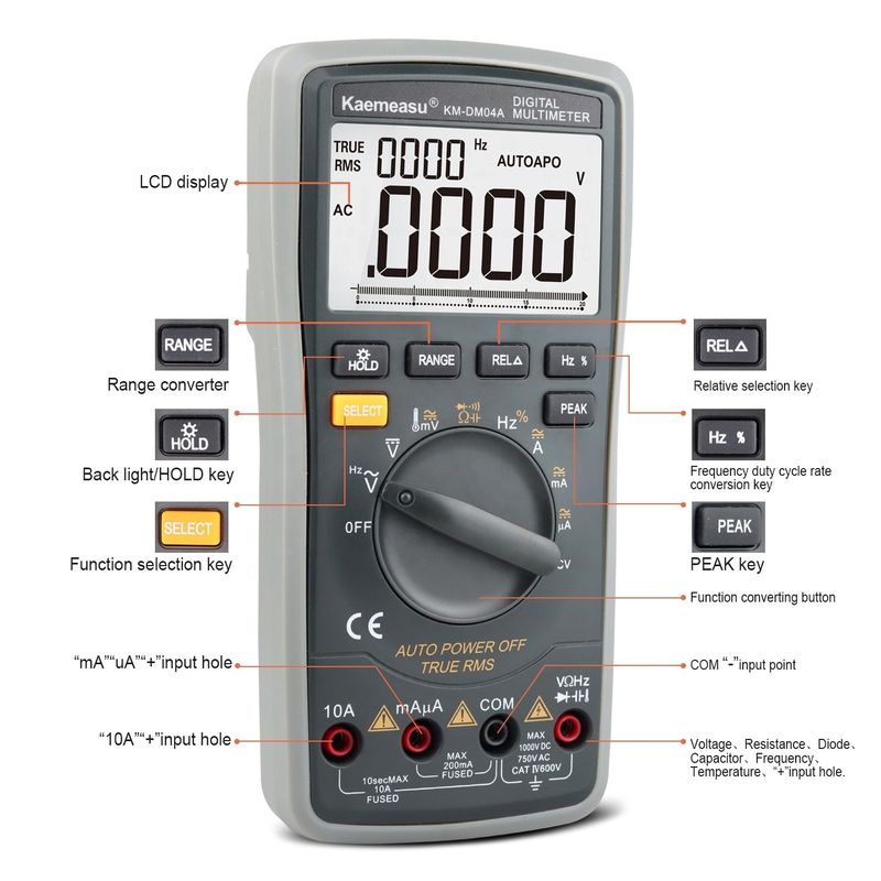ABS อะไหล่ไฟฟ้า 04A OEM ODM ออโต้ช่วง อุปกรณ์ห้องปฏิบัติการ Smart Multitester DC/AC 20000 Count Digital Multimeter