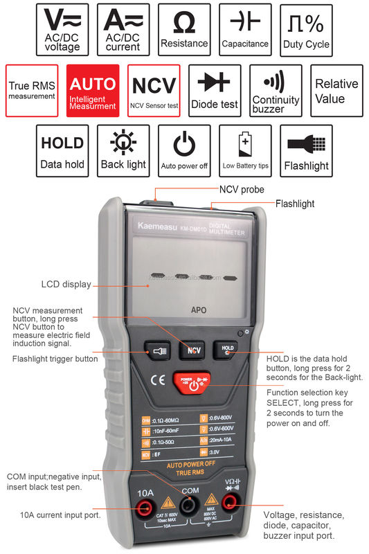 มัลติเมตรระยะทางอัตโนมัติ 3 5/6-digit DC/AC True-rms Digital Multimeter กับ Ncv Multimeter Tester
