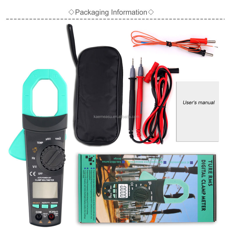 มูลติเมตรคลัมป์ใหญ่ T-RMS AC DC 1000V 1000A Diode Test Continuity Buzzer เครื่องวัดคลัมป์ดิจิตอล