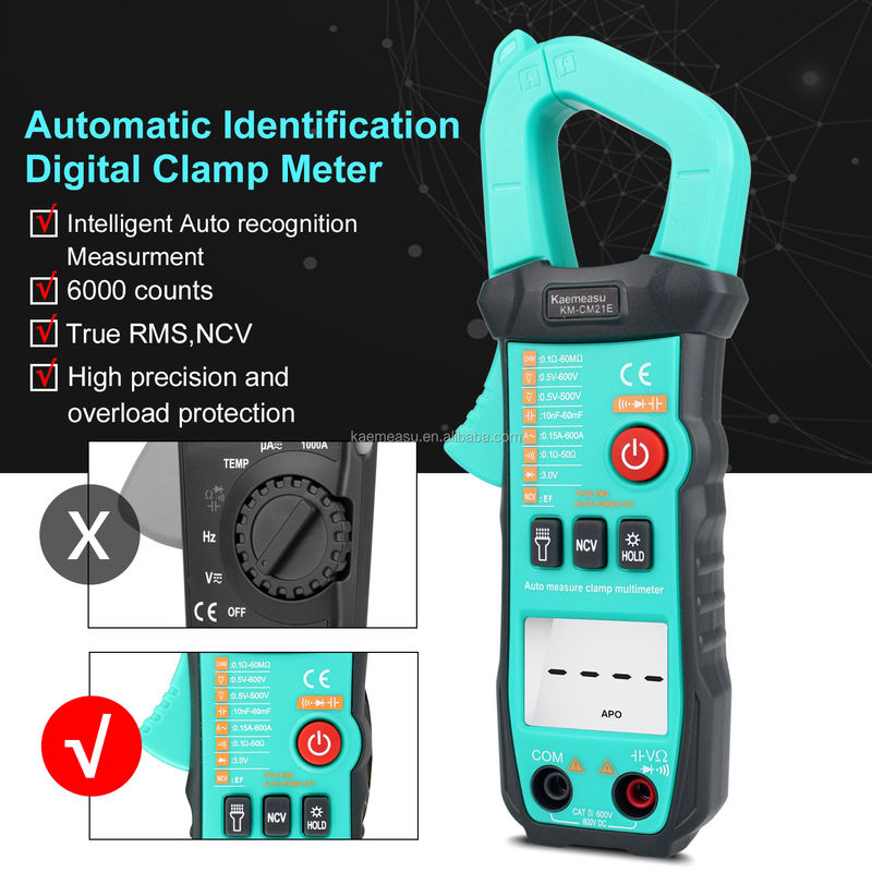 600A การวัดกระแสไฟฟ้า Trms ระยะไฟฟ้าอัตโนมัติ Ammeter Hz Ohm Ncv Tester Multimeter Ampere Meter Clamp Meter 21E