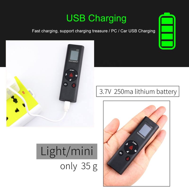 40m มินิ มือถือ USB สามารถชาร์จเลเซอร์ระยะเมตร ความละเอียดสูง อินฟราเรด อิเล็กทรอนิกส์ Ruler เลเซอร์ Range Finder